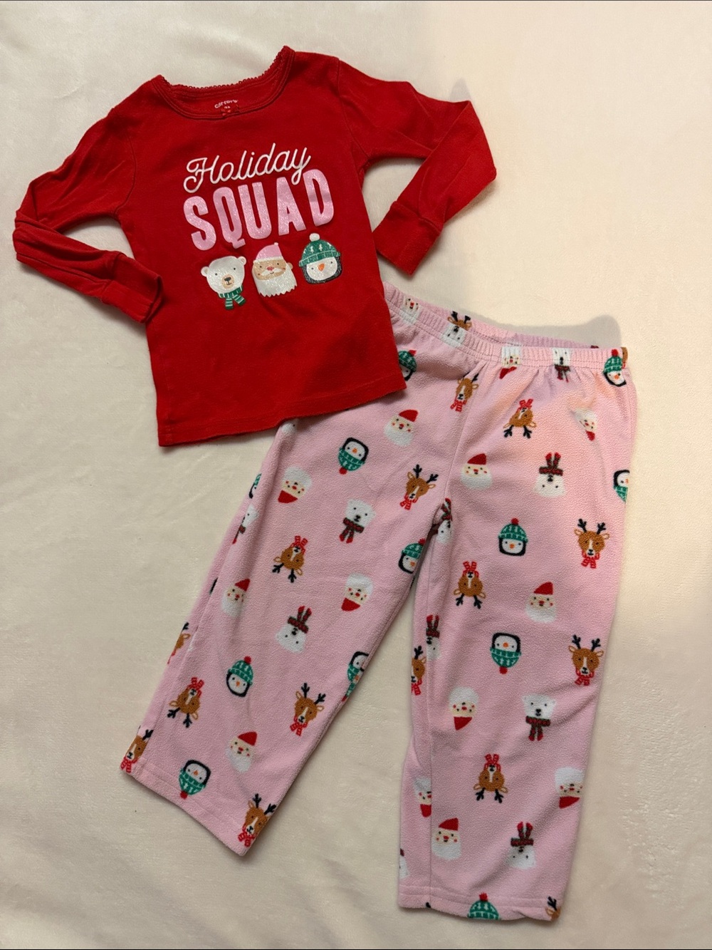 Holiday Squad Pajama Set - Red Top & Pink Printed Pants